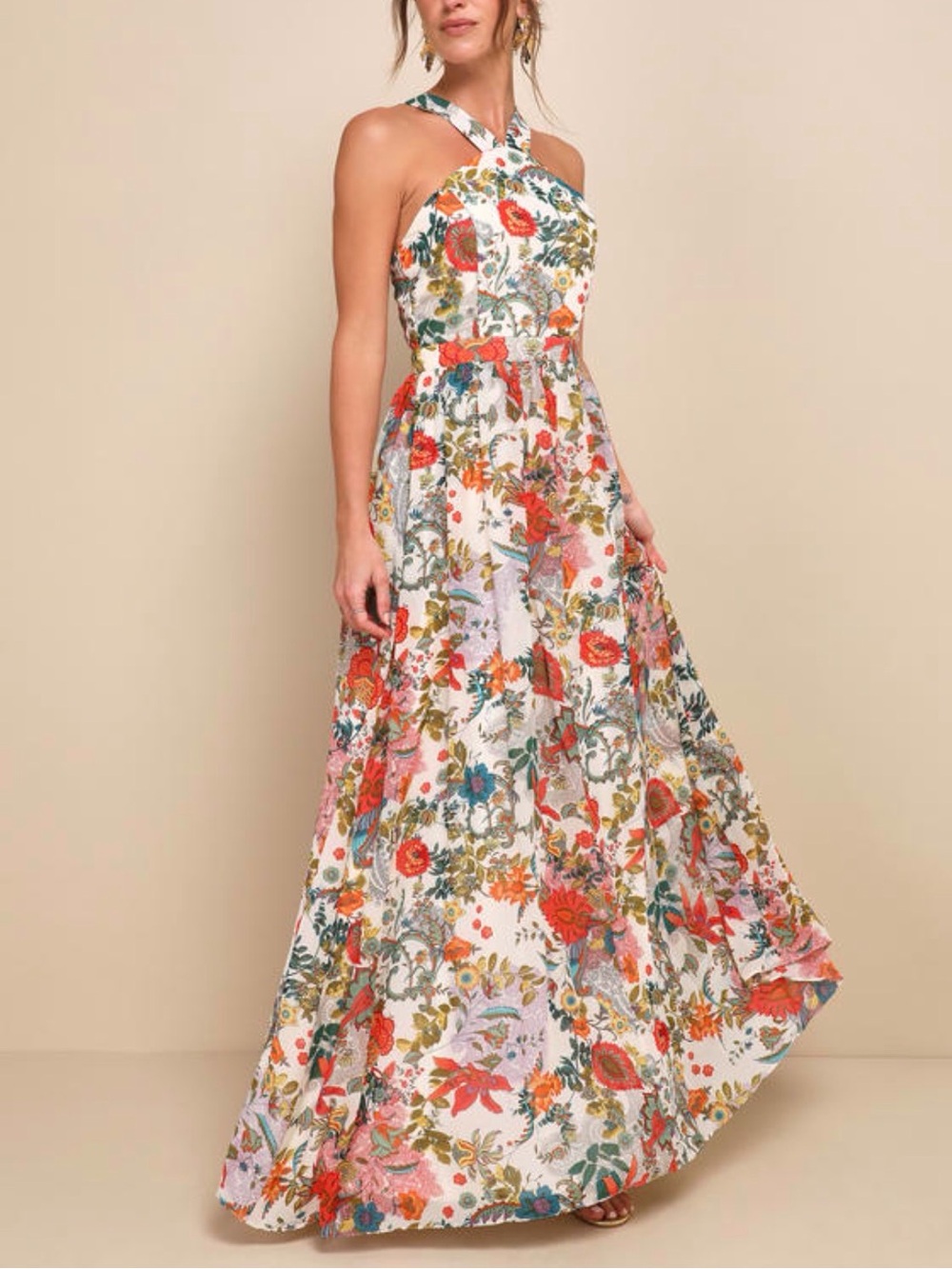 Lulus Lilja Cream Floral Print Maxi Dress